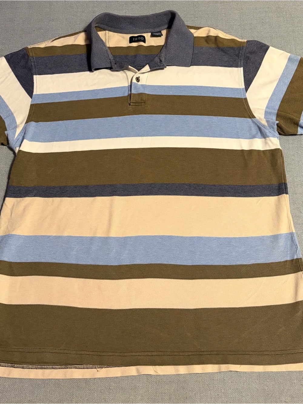 Izod Men's Short-Sleeve Striped Polo in Blue, Olive & Cream